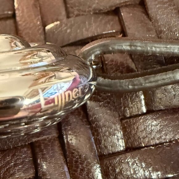 576. LIFFNER Flat Leather Basket Bag Dark Brown Silver Charm $395 NWOT - Picture 6 of 7